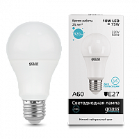 Лампа светодиодная GAUSS Elementary A60 10W 920lm 4100K Е27 1/10/50 (23220)