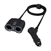 Автомобильное ЗУ RITMIX RM-23XQC c USB QC 3.0 с кабел.-удлинн. 1м.  2 гнезда автоприк. 12В, 3 порта USB (QC 3.0 (5-20В, до 3А), 5В/1А,  5В/1А) (1/40) (80000162)