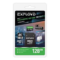 Карта памяти MicroSD  128GB  Exployd Class 10 Vision UHS-I U3 V30 (95 Mb/s) + SD адаптер (EX128GCSDXC10-U3-V30)