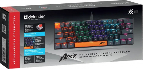 Клавиатура проводная игровая механическая DEFENDER Apex GK-002 RU, 3цв/черн, RGB подсветка, 61клавиши (1/18) (45003) фото 2 Клавиатура проводная игровая механическая DEFENDER Apex GK-002 RU, 3цв/черн, RGB подсветка, 61клавиши (1/18) (45003) фото 2