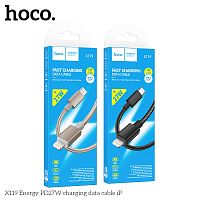 Кабель Type-C - 8 pin HOCO X119, 1.0м, круглый, ткань, PD27Вт, цвет: черный (1/1000) (6942007655965)