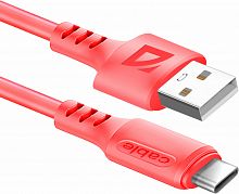 Кабель DEFENDER F207 USB -TypeC 1м, 2.4А, силикон, пакет, красный (1/100) (87106RED)