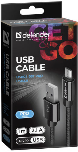 Кабель DEFENDER USB08-03T PRO USB2.0, черный, AM-MicroBM, 1m, 2.1A (1/100) (87802) фото 7