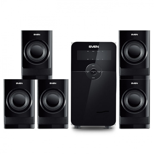 Колонки SVEN HT-200, чёрный, акустическая система 5.1, мощность(RMS):20Вт+5х12 Вт, FM-тюнер, USB/SD, дисплей, пульт ДУ (SV-011932) фото 3