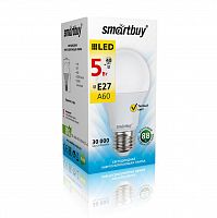 Лампа светодиодная SMARTBUY A60 5Вт 220V 3000K E27 (тёплый свет) (1/10/50) (SBL-A60-05-30K-E27-A)