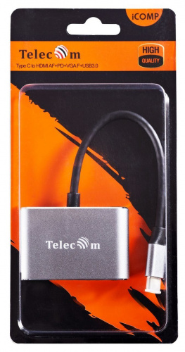 Концентратор-USB (хаб) USB 3.1 Type-C(M)--> HDMI+USB 3.0+PD+VGA Alum Grey 4K@30Hz, TELECOM<TUC055> (1/300) фото 2 Концентратор-USB (хаб) USB 3.1 Type-C(M)--> HDMI+USB 3.0+PD+VGA Alum Grey 4K@30Hz, TELECOM<TUC055> (1/300) фото 2
