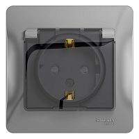 Розетка 1-м С/У GLOSSA 16А IP44 с заземл. защ. шторки с крышкой в сборе алюм. Systeme Electric GSL000348 (1/10/60)