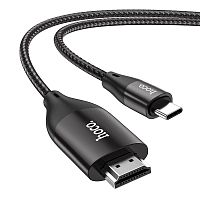 Кабель HDMI - Type-C HOCO UA16 HD, 2.0м, круглый, ткань, силикон, поддержка 4К, цвет: серый (1/22/220) (6931474755025)