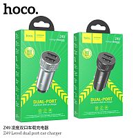 Блок питания автомобильный 2 USB HOCO Z49 Level , 2.4A, пластик, цвет: серый (1/13/130) (6931474795618)