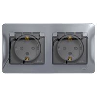 Розетка 2-м С/У GLOSSA 16А IP44 с заземл. защ. шторки в сборе алюм. Systeme Electric GSL000347 (1/9/18)