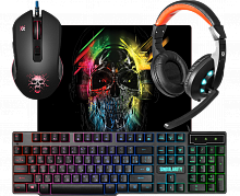 Комплект проводной игровой Клавиатура + Мышь + Коврик + Гарнитура DEFENDER Singularity MKP-118, черная (1/10) (52118)