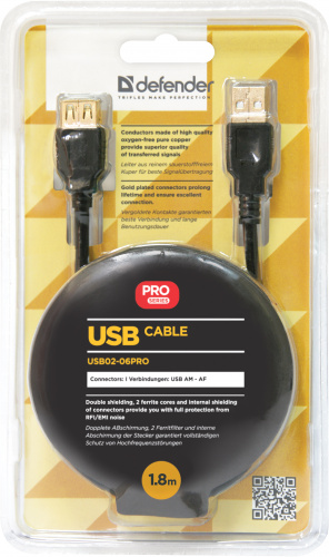 Кабель-удлинитель DEFENDER USB02-06PRO USB2.0, AM-AF, черный, 1.8м.(1/51) (1/50/200) (87429) фото 7