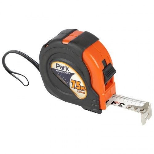 Рулетка Park с фиксатором, прорезиненный корпус, 7,5x25мм TM29-7525 (1/12/48) (353029) фото 2
