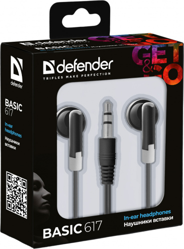 Наушники внутриканальные DEFENDER Basic 617 вакуумные, шнур 1,1 м, черные (1/200) (63617) фото 5
