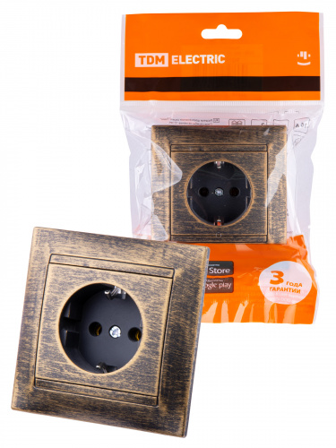 Розетка 2П+З 16А 250В старинная бронза с/у, "Лама" (1/10) TDM (SQ1815-0764)