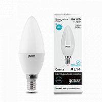 Лампа светодиодная GAUSS Elementary Свеча 8W 540lm 4100K Е14 1/10/100 (33128)