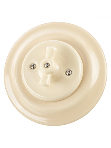 Выключатель скрытой установки фарфоровый поворотный перекрёстный с ручкой (бантик) 10А сл. кость «Болонь» TDM (SQ1820-0318) фото 6