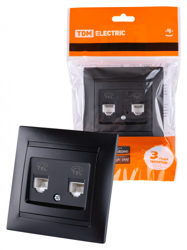 Розетка двойная телефонная RJ11 графит , с/у, "Лама" (10/120) TDM (SQ1815-0618) Розетка двойная телефонная RJ11 графит , с/у, "Лама" (10/120) TDM (SQ1815-0618)