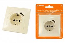 Розетка скрытая установка, 2П+З с защ. шт. 16А 250В + USB порт 2,1А 5В сл. кость "Таймыр" TDM (SQ1814-0140)