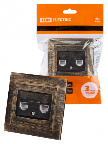 Розетка двойная телефонная RJ11 старинная бронза с/у, "Лама" (1/10) TDM (SQ1815-0759) Розетка двойная телефонная RJ11 старинная бронза с/у, "Лама" (1/10) TDM (SQ1815-0759)