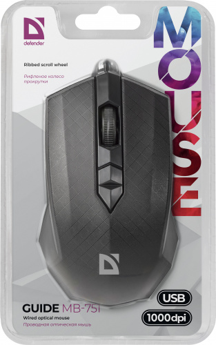 Мышь проводная DEFENDER Guide MB-751 USB, 3 кнопки, 1000 dpi, блистер, черный (1/40) (52751) фото 11