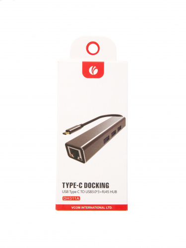 Концентратор-USB (хаб) USB 3.1 Type-C(M)--> RJ-45+3*USB 3.0(f) алюминиевый корпус VCOM <DH311A> (1/150) фото 5