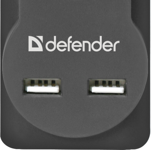 Сетевой фильтр DEFENDER DFS753, 5 розеток, ПВС 3*1,0 мм2, мощность 2200 Вт, ток 10А, черный, 3,0 м 2xUSB, 2.1A (1/30) (99753) фото 9