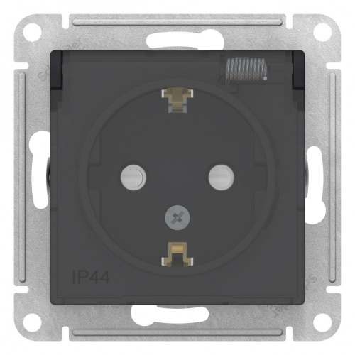 Механизм розетки 1-м С/У ATLASDESIGN Aqua 16А IP44 с заземл. защ. шторки с прозр. крышкой карбон Systeme Electric ATN441046 (1/15)