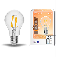 Лампа светодиодная GAUSS Smart Home, филамент, Wi-Fi и голосовое управление, програм-ние режимов, диммер, DIM E27 A60 7 Вт 1/10/40 (1200112)