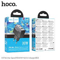 Блок питания сетевой 1 USB, 1 Type-C HOCO CS73A Star Speed, QC3.0, PD30Вт, цвет: чёрный (1/32/192) (6942007653787)