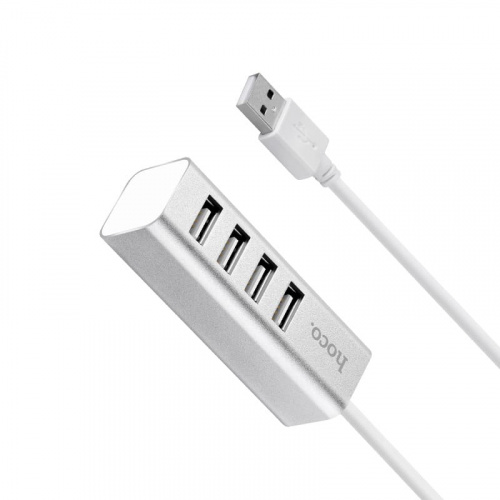 USB-концентратор HOCO HB1, 4 гнезда, 1 USB выход, цвет: серебряный (1/12/120) (6957531038146) фото 3