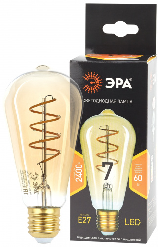 Лампа светодиодная ЭРА F-LED ST64-7W-824-E27 spiral gold E27 / Е27 7Вт филамент золотистый теплый белый свет (1/20) (Б0047665)