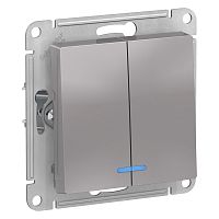 Механизм выключателя 2-кл. С/У ATLASDESIGN 10А IP20 (сх. 5а) 10AX с подсветкой механизм алюм. Systeme Electric ATN000353 (1/10/60)