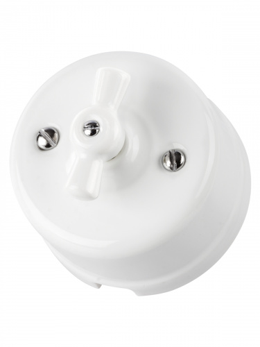 Выключатель фарфоровый поворотный проходной с ручкой (бантик) 10А белый «Болонь» TDM (1/72) (SQ1820-0011) фото 6