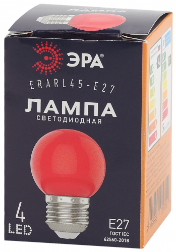 Лампа светодиодная ЭРА STD ERARL45-E27 E27 / Е27 1Вт шар красный для белт-лайт (1/100) (Б0049575) фото 4