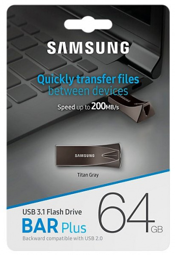 Флеш-накопитель USB 3.1  64GB  Samsung  Bar Plus  серебро (MUF-64BE3/APC) фото 13