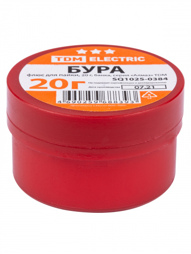 Флюс для пайки, БУРА, 20 г, банка, серия "Алмаз" TDM (1/30/360) (SQ1025-0384)
