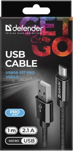 Кабель DEFENDER USB08-03T PRO USB2.0, черный, AM-MicroBM, 1m, 2.1A (1/100) (87802) фото 9