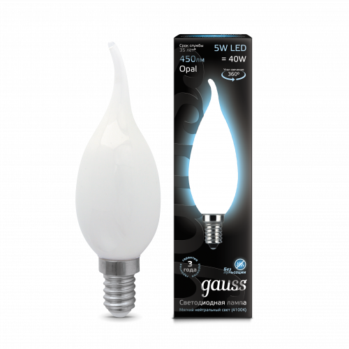 Лампа светодиодная GAUSS Filament Свеча на ветру 5W 450lm 4100К Е14 milky 1/10/50 (104201205) Лампа светодиодная GAUSS Filament Свеча на ветру 5W 450lm 4100К Е14 milky 1/10/50 (104201205)