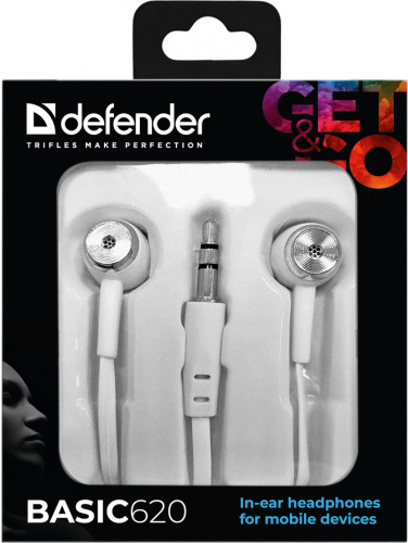 Наушники внутриканальные DEFENDER, Basic 620, вакуумные, шнур 1,1м, белые (1/50) (63625) фото 7