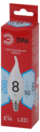 Лампа светодиодная ЭРА RED LINE LED BXS-8W-840-E14 R E14 / E14 8 Вт свеча на ветру нейтральный белый свет (1/100) (Б0051848) фото 2