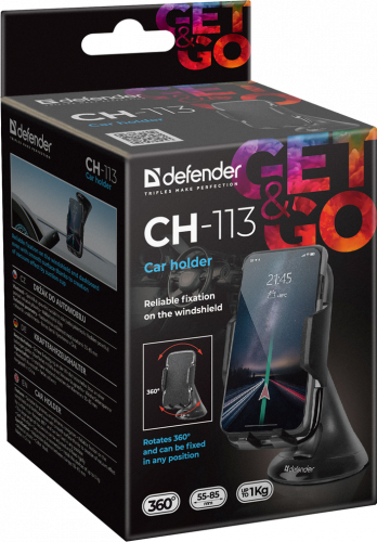 Держатель DEFENDER CH-113, черный, 55-85 мм, на стекло (1/60) (29113)