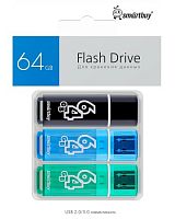 Флеш-накопитель USB  64GB  Smart Buy  Glossy  комплект 3 шт. (чёрный / синий / зелёный) (SB064GB2GSKBGSET)