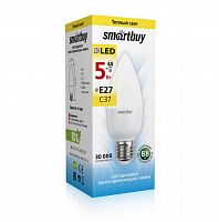Лампа светодиодная SMARTBUY C37 5Вт 220V 3000K E27 (свеча, теплый свет) (10/100) (SBL-C37-05-30K-E27)