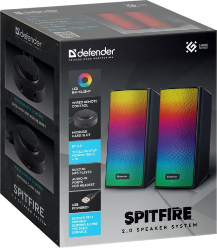 Акустическая 2.0 система DEFENDER Spitfire 6Вт, BT/light, питание от USB  (1/8) (65047) фото 3
