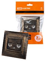 Розетка телефонная RJ11 + компьютерная RJ45 старинная бронза с/у, "Лама" (1/10) TDM (SQ1815-0760)