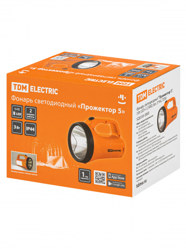 Фонарь TDM светодиодный "Прожектор 5", 3 Вт LED+12 SMD, IP44 батарейки 3*АА (1/48) (SQ0350-0068) фото 3