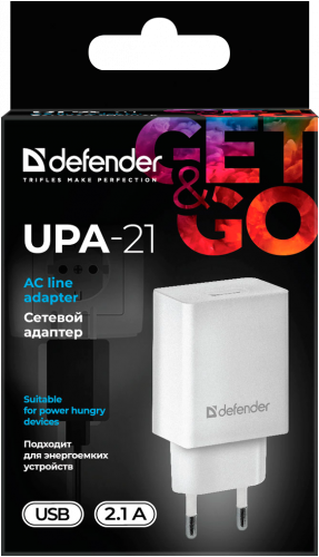 Блок питания сетевой 1 USB DEFENDER UPA-21, 5V/2.1А, белый (1/50) (83571) фото 8