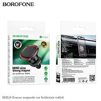 Держатель автомобильный Borofone BH124 Roman, для смартфона, магнит, пластик, воздуховод, цвет: черный/красный (1/21/126) (6941991119545)