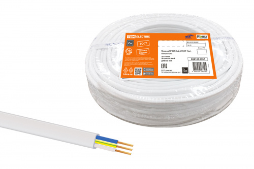 Провод TDM ПГВВП 3х2,5 ГОСТ (5м), белый (1/50/50) (SQ0127-0307) Провод TDM ПГВВП 3х2,5 ГОСТ (5м), белый (1/50/50) (SQ0127-0307)